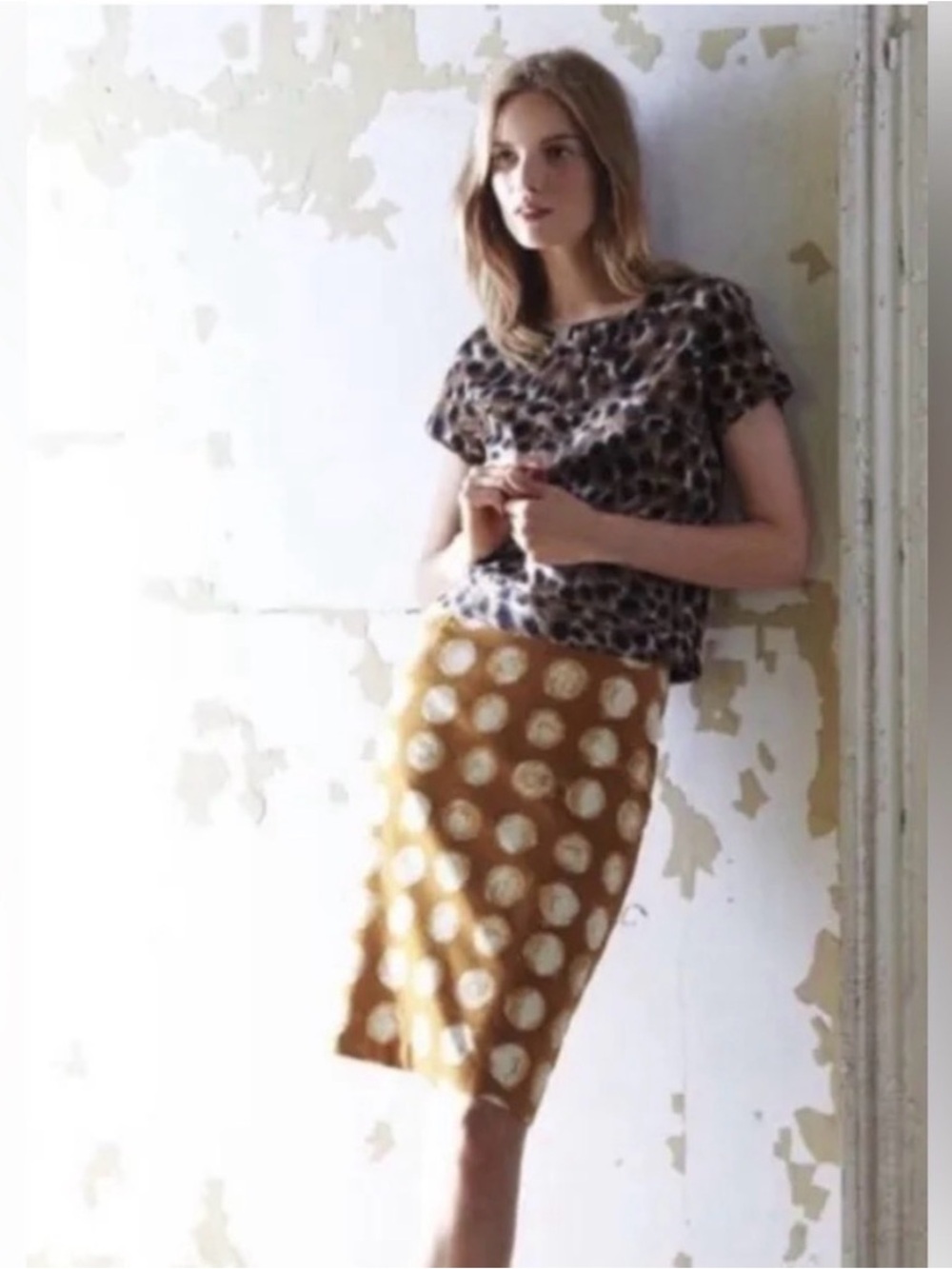 Maeve Anthropologie Polka Dot Midi Skirt